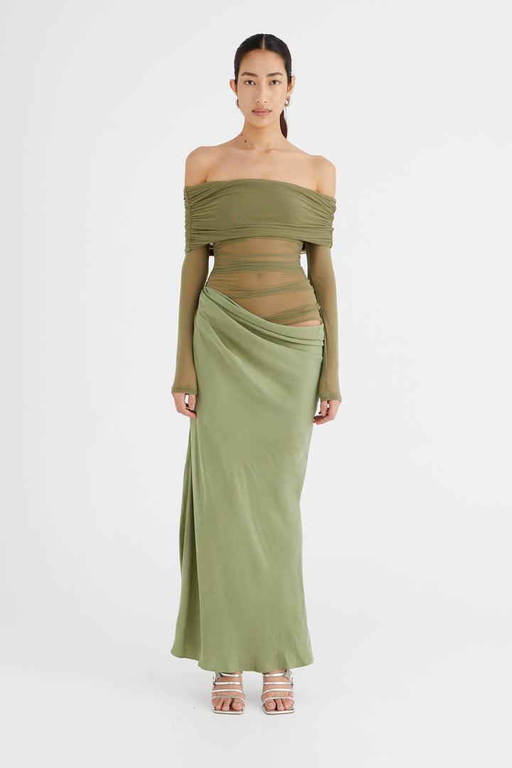 Lillian Off Shoulder Sheer Maxi Mesh Dress