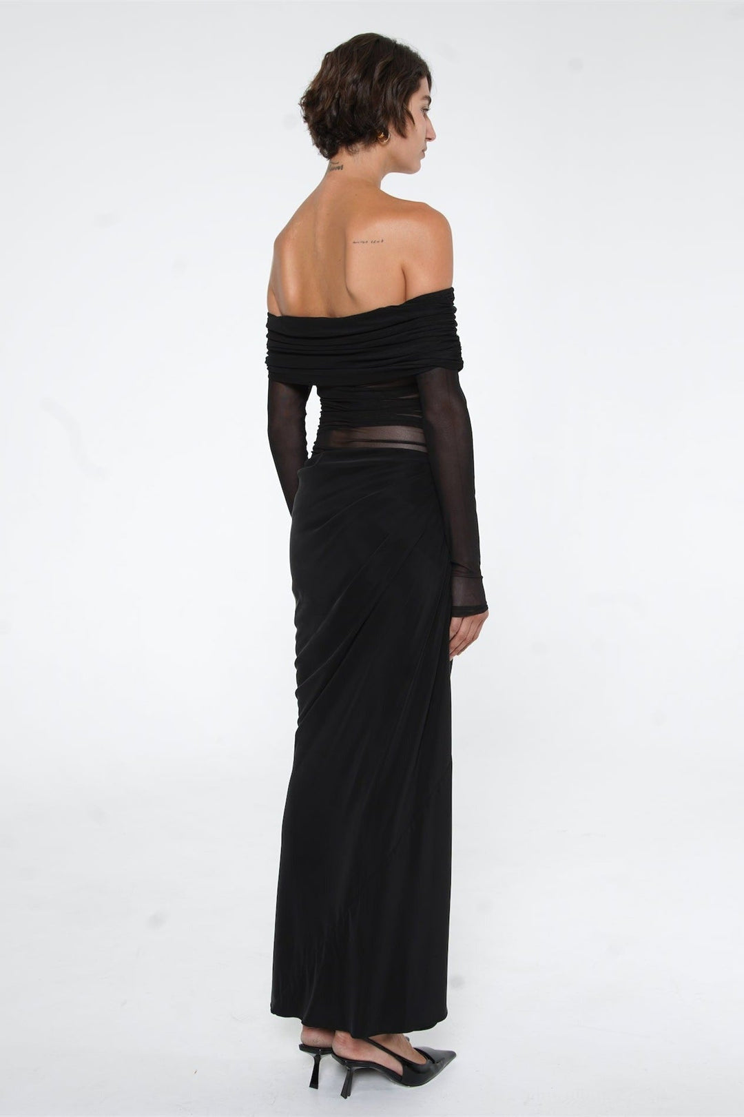 Lillian Off Shoulder Sheer Maxi Mesh Dress