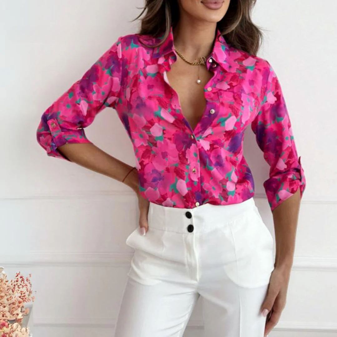 Sophie™ - Casual Blouse Met Bloemenprint Chemisiers JURKJESBOETIEK Roze S 