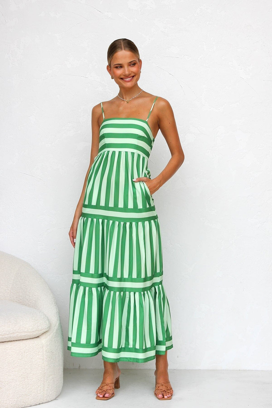 Laina Groene Gestreepte Maxi Jurk Maxi Dresses JURKJESBOETIEK Groen XS 