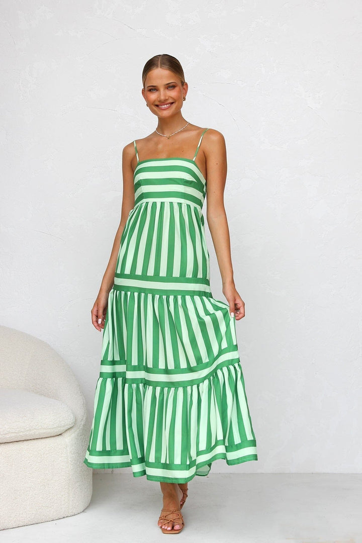 Laina Groene Gestreepte Maxi Jurk Maxi Dresses JURKJESBOETIEK 