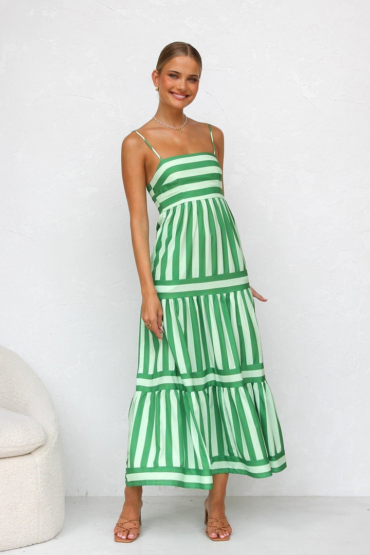 Laina Groene Gestreepte Maxi Jurk Maxi Dresses JURKJESBOETIEK 