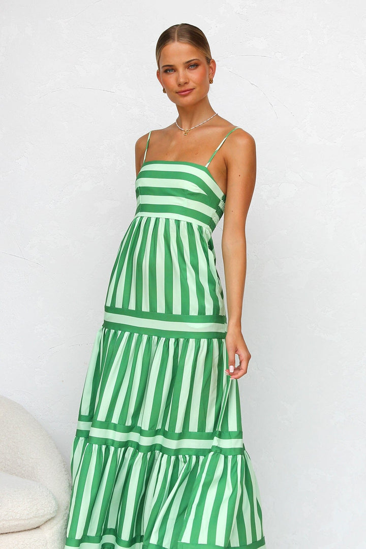 Laina Groene Gestreepte Maxi Jurk Maxi Dresses JURKJESBOETIEK 