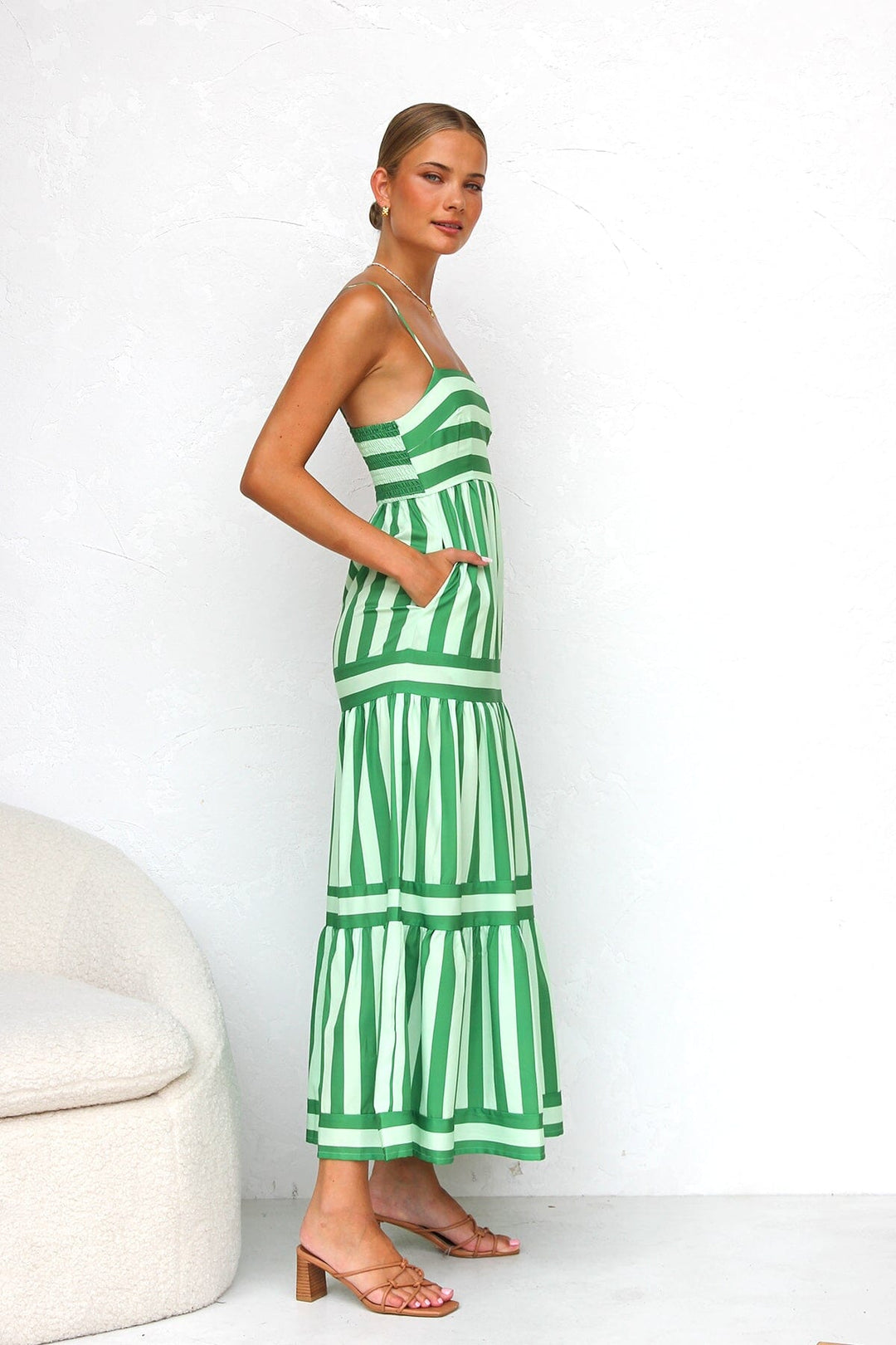 Laina Groene Gestreepte Maxi Jurk Maxi Dresses JURKJESBOETIEK 