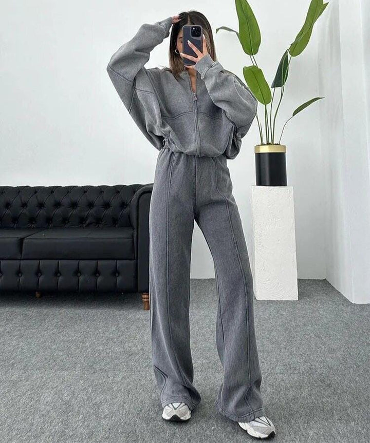 Nola Cozy Zipper Tracksuit Two-Piece Set SOPHIE/CLAIRE Grey S 