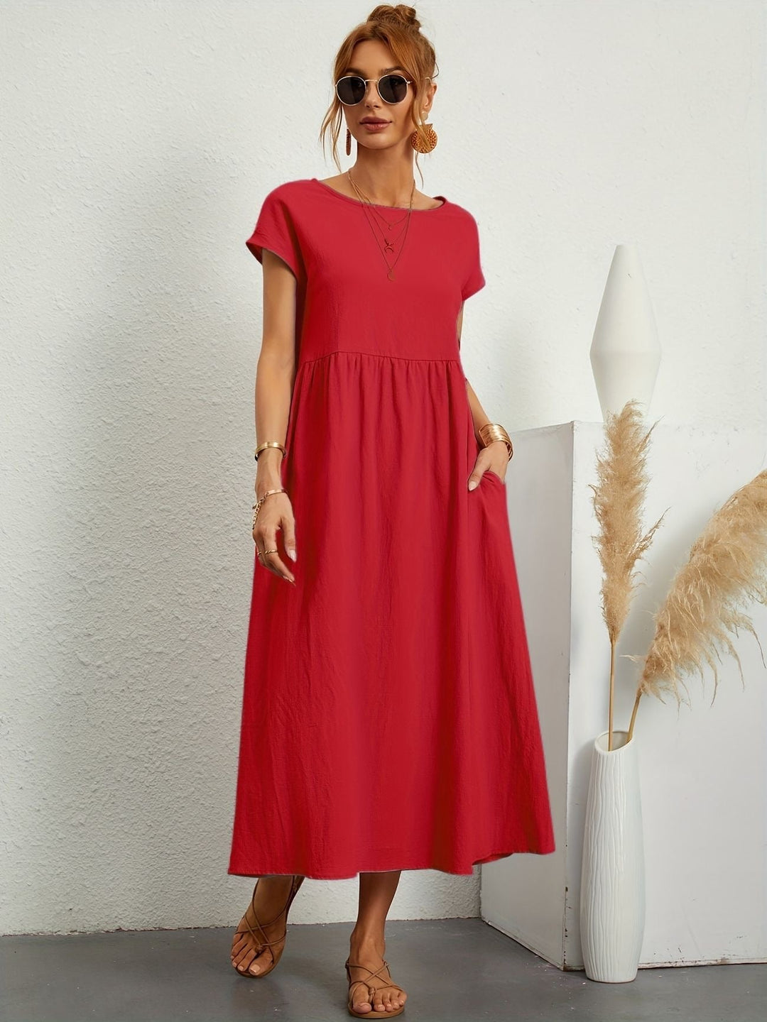 Celeste Elegant Casual Dress SOPHIE/CLAIRE Red S 