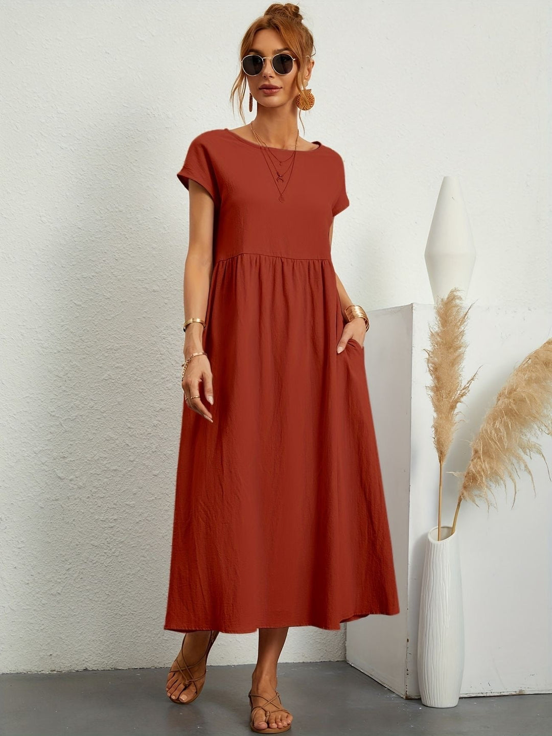 Celeste Elegant Casual Dress SOPHIE/CLAIRE Brown S 