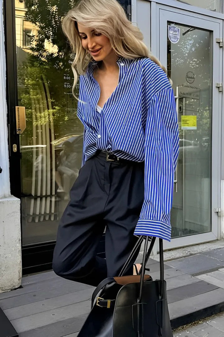 Paula Striped Loose Long Sleeve Blouse