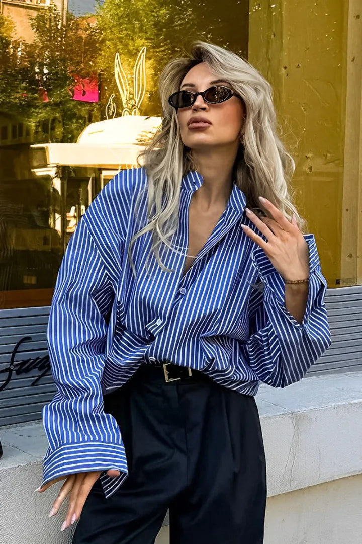 Paula Striped Loose Long Sleeve Blouse