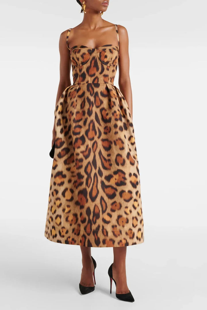 Alexa Animal-Print Bustier Midi Dress