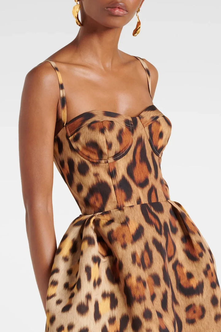 Alexa Animal-Print Bustier Midi Dress