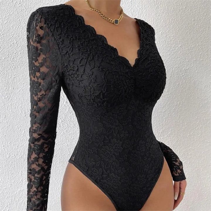 KIM™ | Sexy Geborduurde Bodysuit MyGirlHair Zwart S 