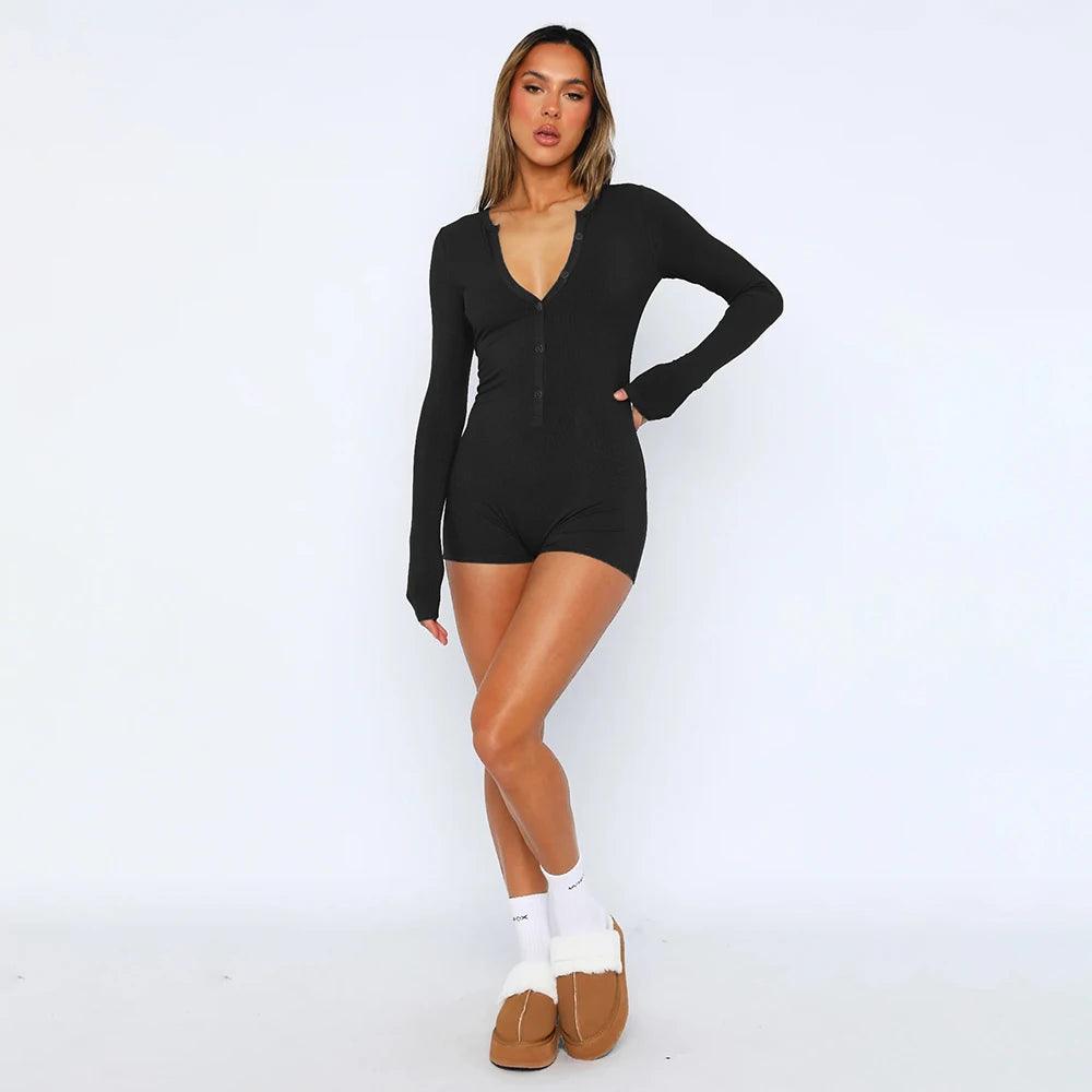 ANDREA™ | Geribbelde High-Waist Playsuit MyGirlClub. Zwart S 