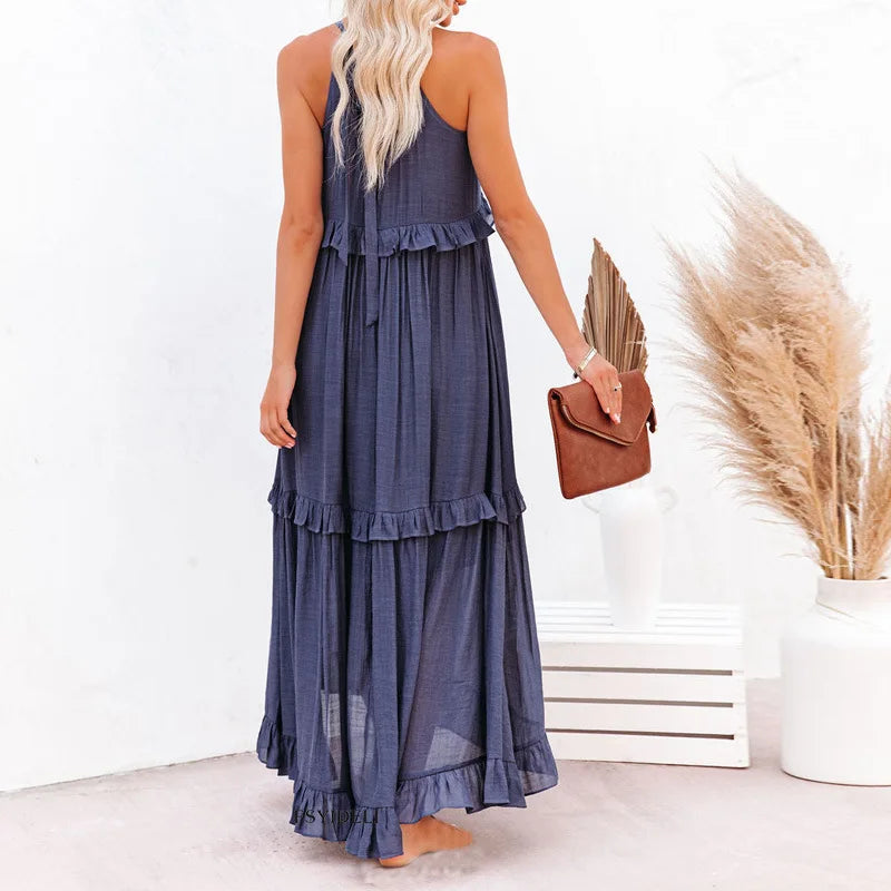 Emilia Halter Ruffle Maxi Dress