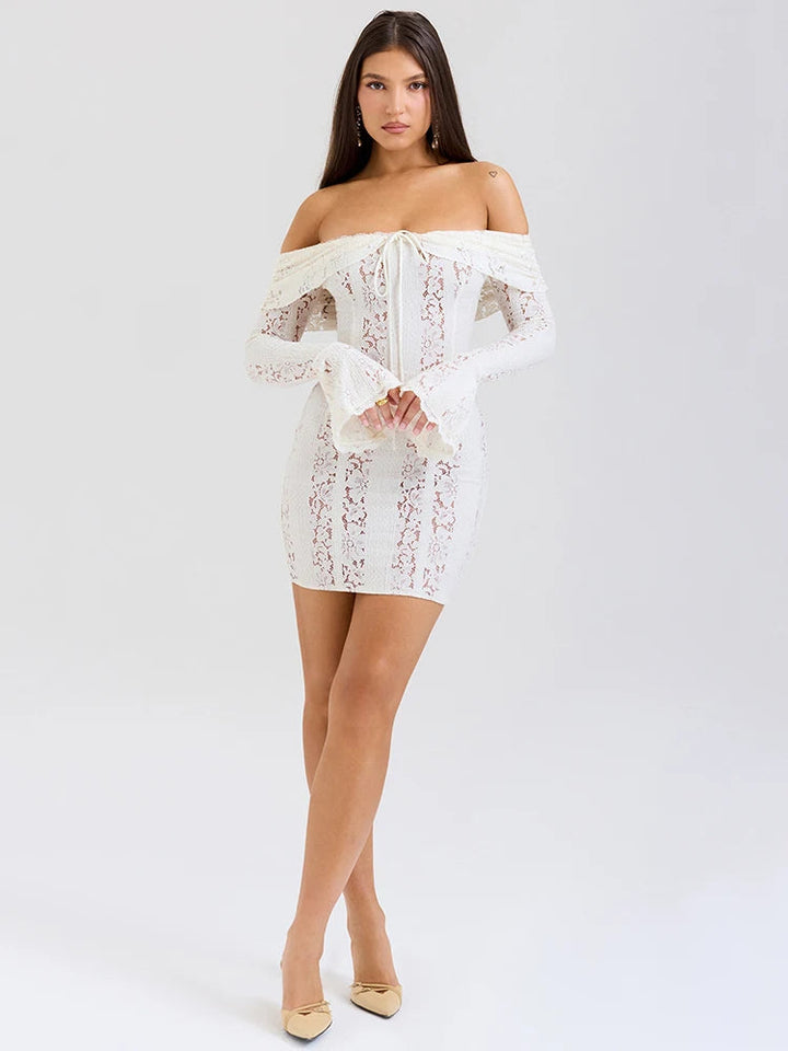 Ella Off The Shoulder Sexy Lace Mini Dress SOPHIE/CLAIRE White S 