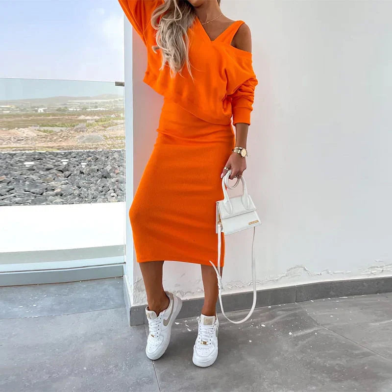 Juna Elegant Dress With Sweater SOPHIE/CLAIRE Orange S 