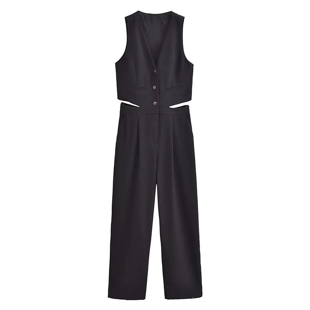 ANDREA™ | Casual Knopen Jumpsuit MyGirlClub. Zwart XS 