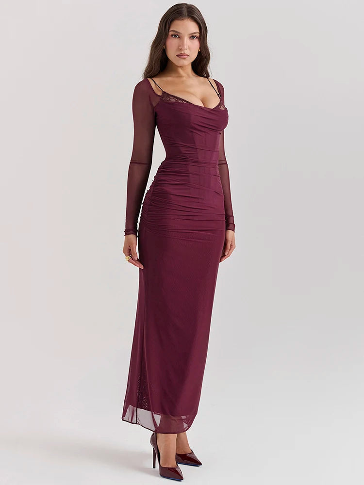 LARA™ | Elegante Maxi Jurk MYGIRLCLUB Wijnrood XS 