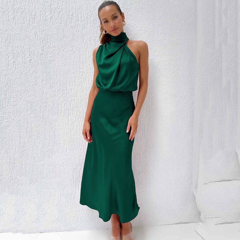 LARA™ | Elegante Zijden Jurk MyGirlClub. Emerald groen XS 