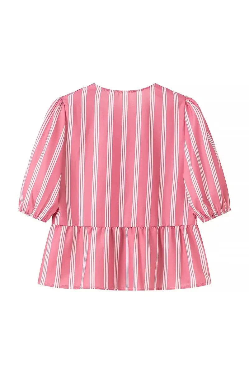 Stella Puff Sleeve Peplum Bow Ties Blouse