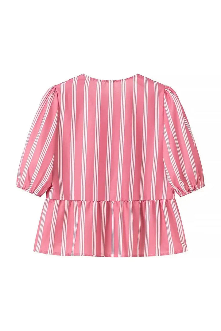 Stella Puff Sleeve Peplum Bow Ties Blouse