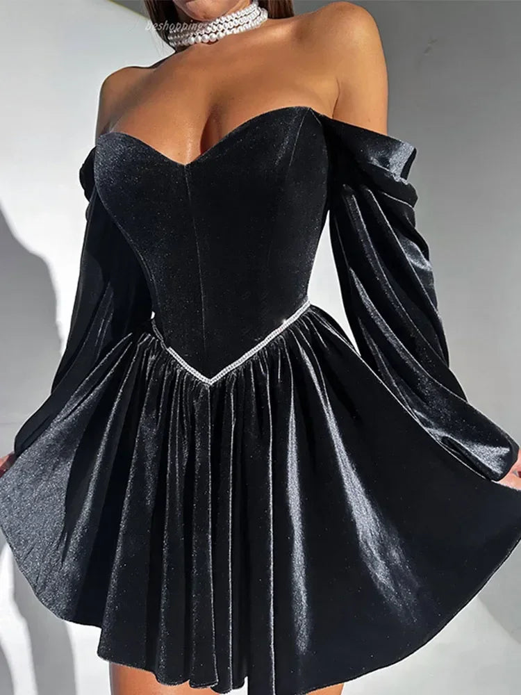 Aisha Velvet Strapless Party Dress