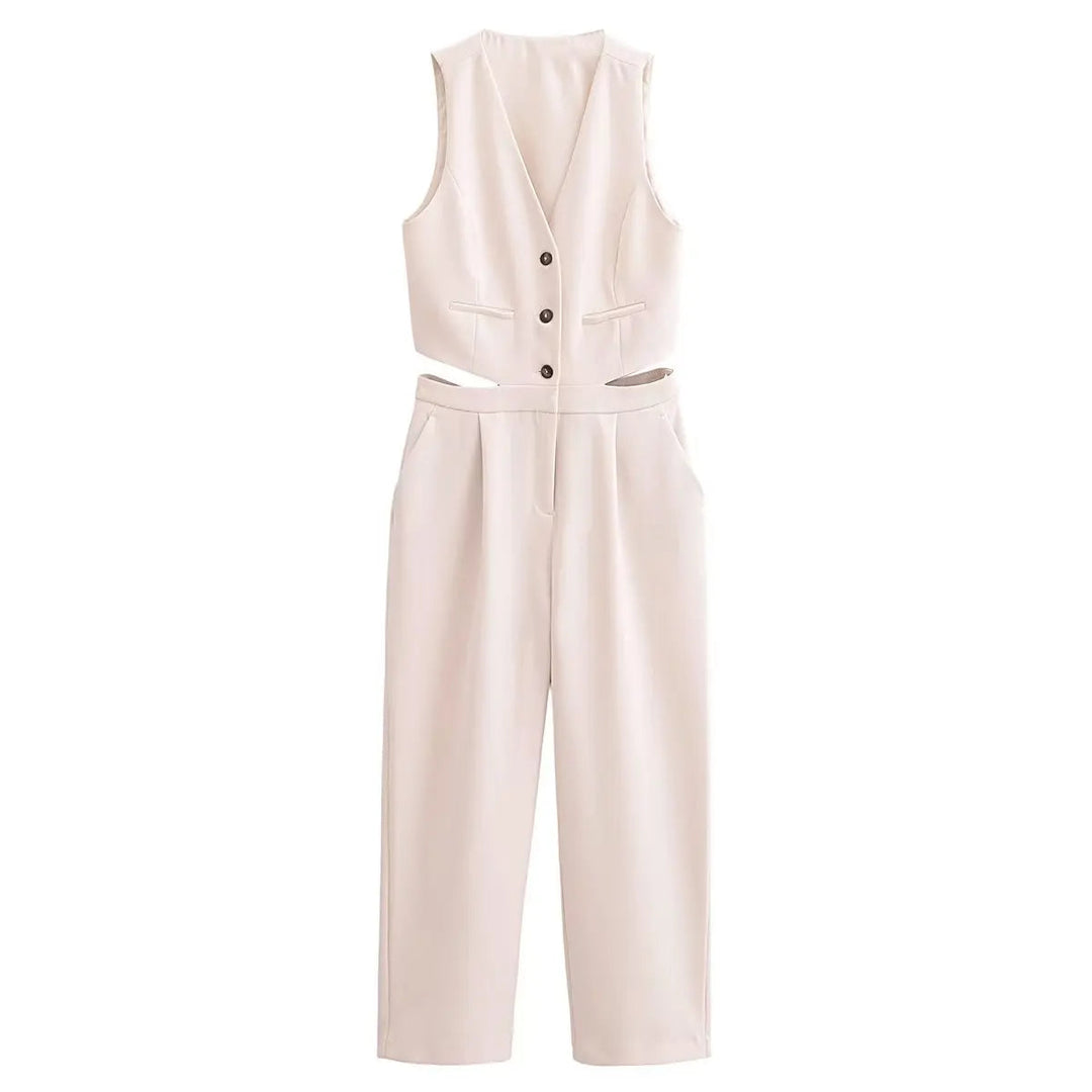 ANDREA™ | Casual Knopen Jumpsuit MyGirlClub. Wit XS 