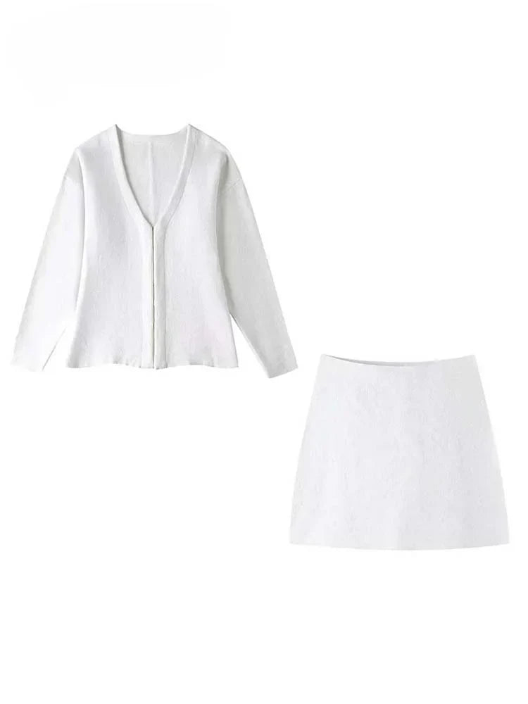 Leni Tailored Blazer & Skirt Two-Piece Set SOPHIE/CLAIRE White Beige S 