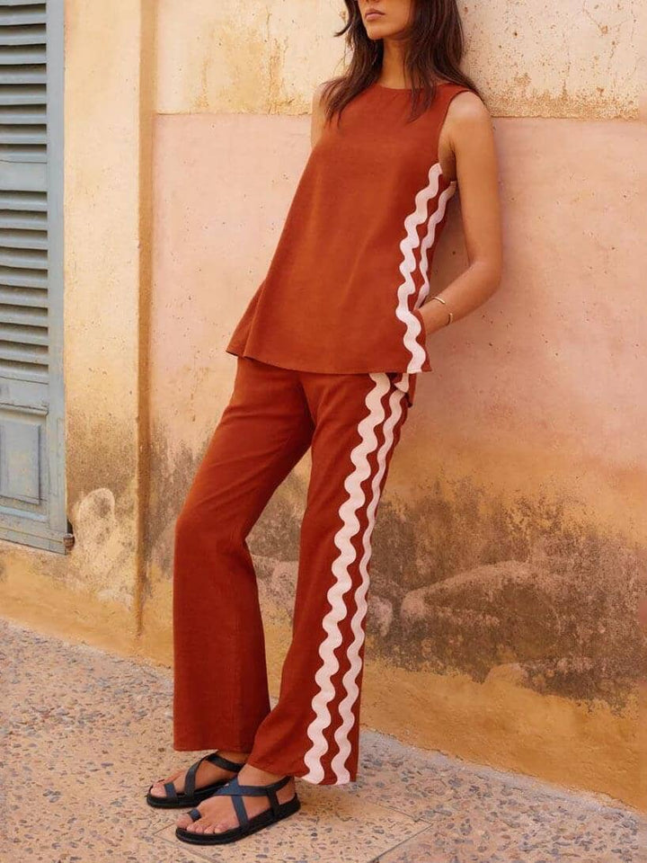 Veerle Sleeveless Top with Loose Slit And Pants With Wide Legs Pants Set JURKJESBOETIEK 