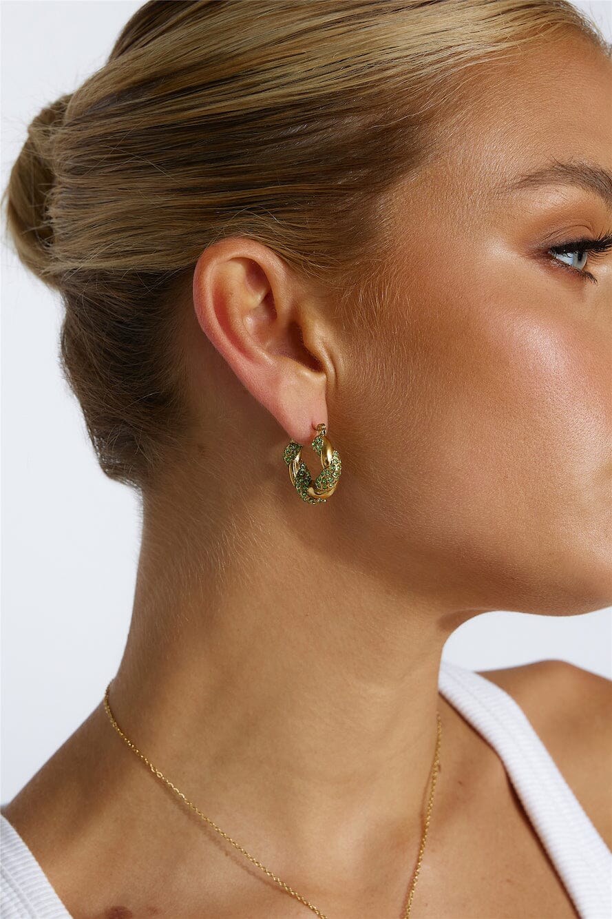 18k Gold Plated Crystal Lover Earrings Green Gold Earrings DRESS/ATELIER 