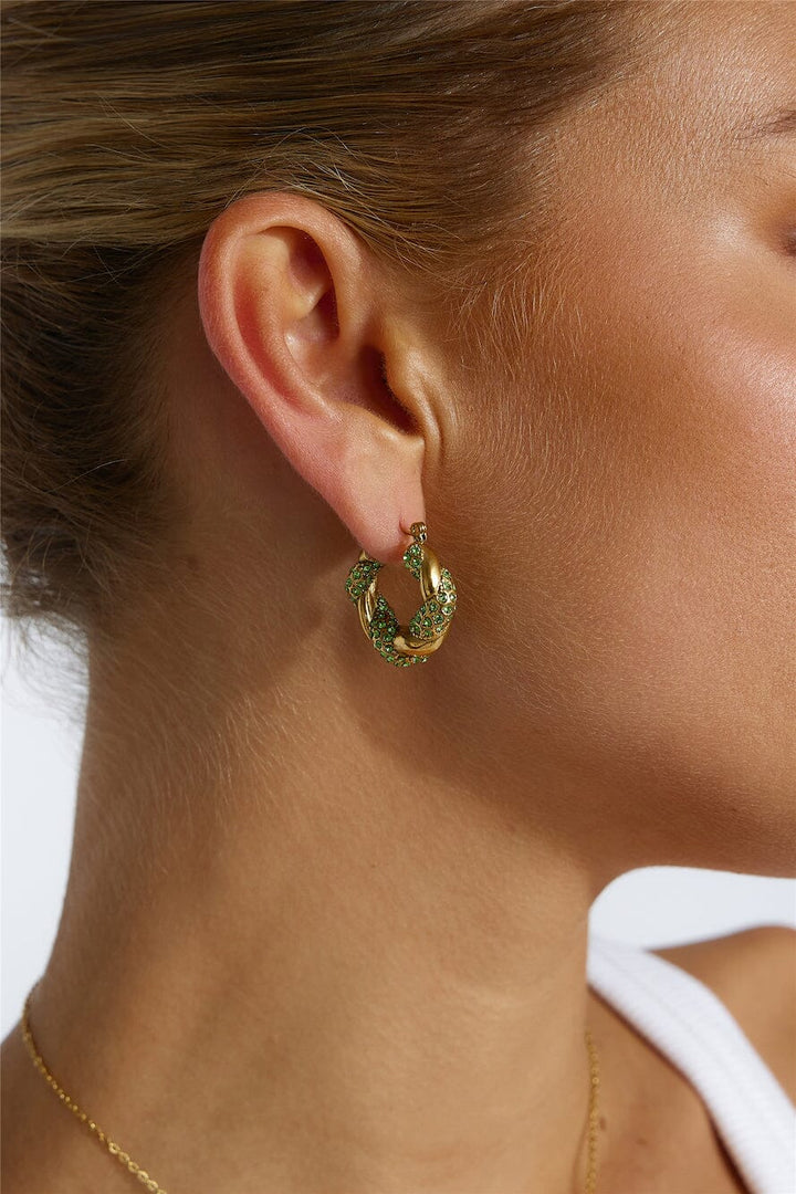 18k Gold Plated Crystal Lover Earrings Green Gold Earrings DRESS/ATELIER 