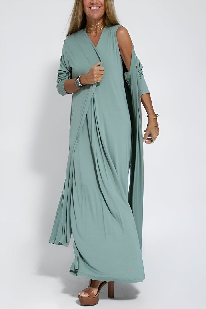 Hannah Elegant Long Dress & Matching Cardigan