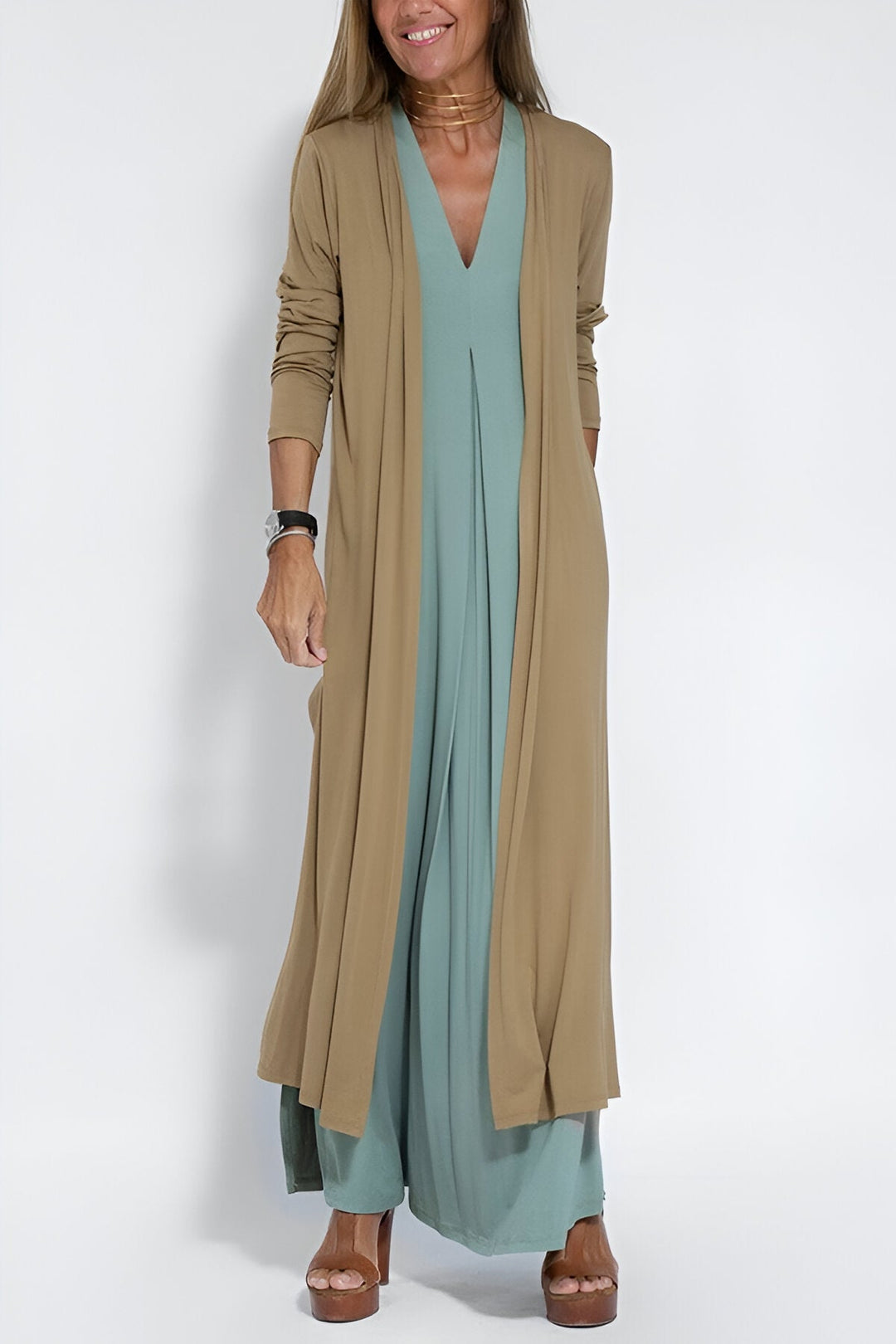 Hannah Elegant Long Dress & Matching Cardigan