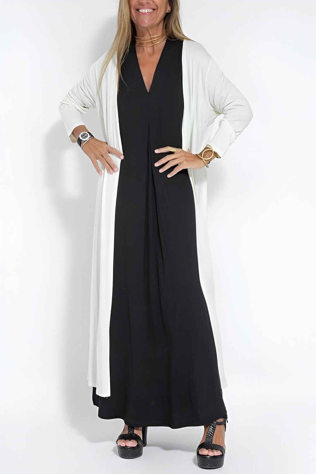 Hannah Elegant Long Dress & Matching Cardigan