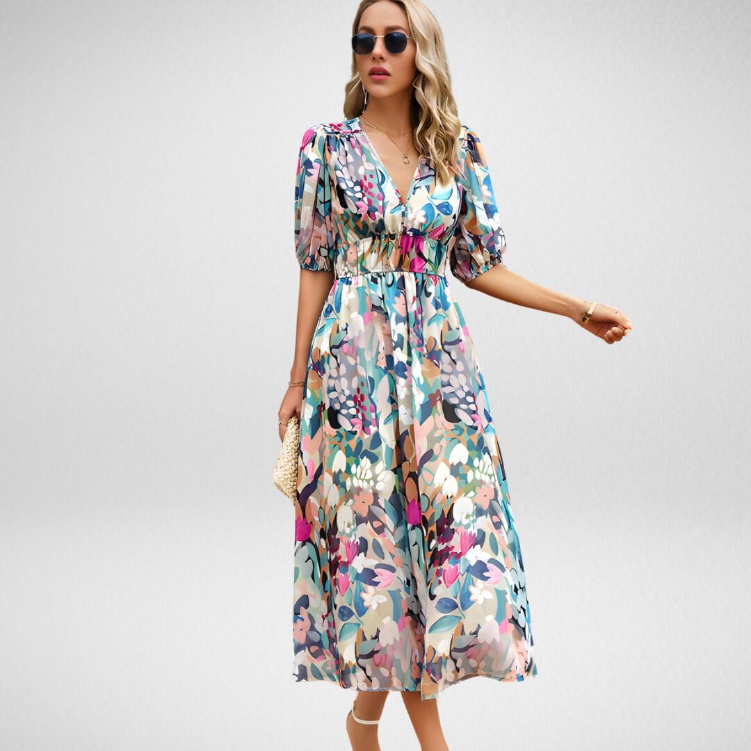 Roxanne Printed V-Neck Dress SOPHIE/CLAIRE Multicolor S 