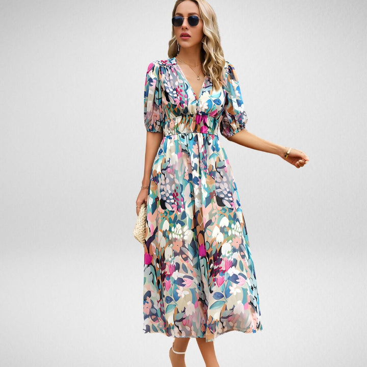 Roxanne Printed V-Neck Dress SOPHIE/CLAIRE Multicolor S 