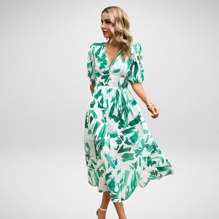 Roxanne Printed V-Neck Dress SOPHIE/CLAIRE Green S 