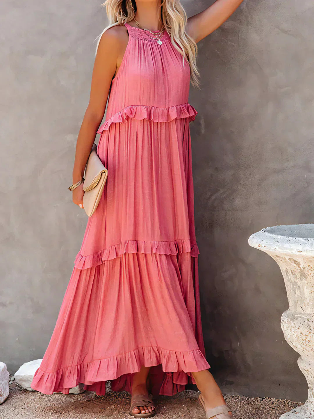 Emilia Halter Ruffle Maxi Dress