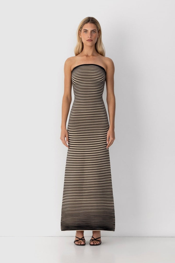 Adele Sleeveless Strip Knit Maxi Dress