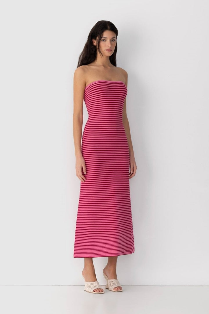 Adele Sleeveless Strip Knit Maxi Dress