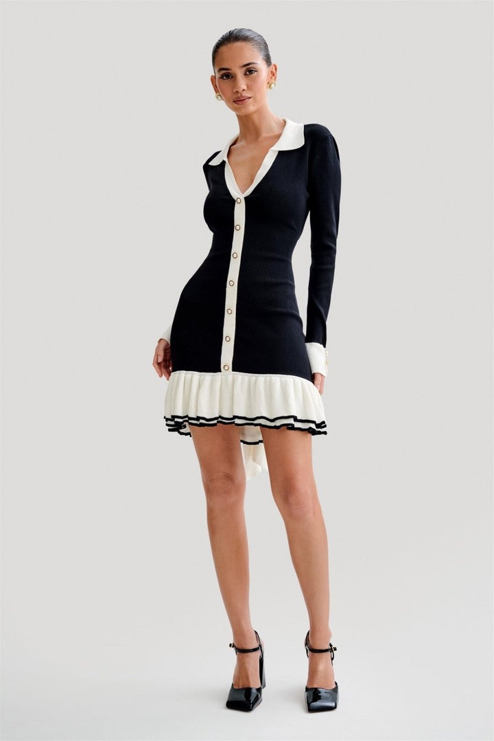 Alexandra Ruffle Bow Mini Knit Dress