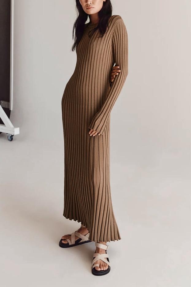 Anne Rib Flare Maxi Knit Dress