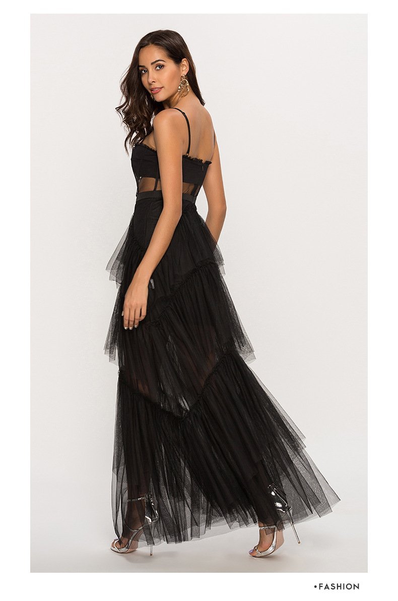 Andra Corset Leayered Mesh Slip Maxi Dress