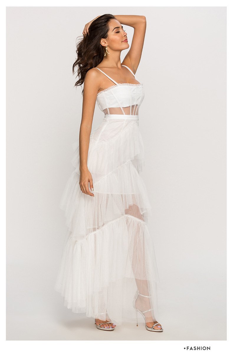 Andra Corset Leayered Mesh Slip Maxi Dress