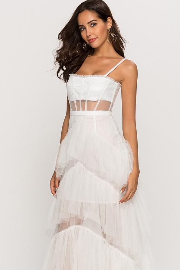 Andra Corset Leayered Mesh Slip Maxi Dress