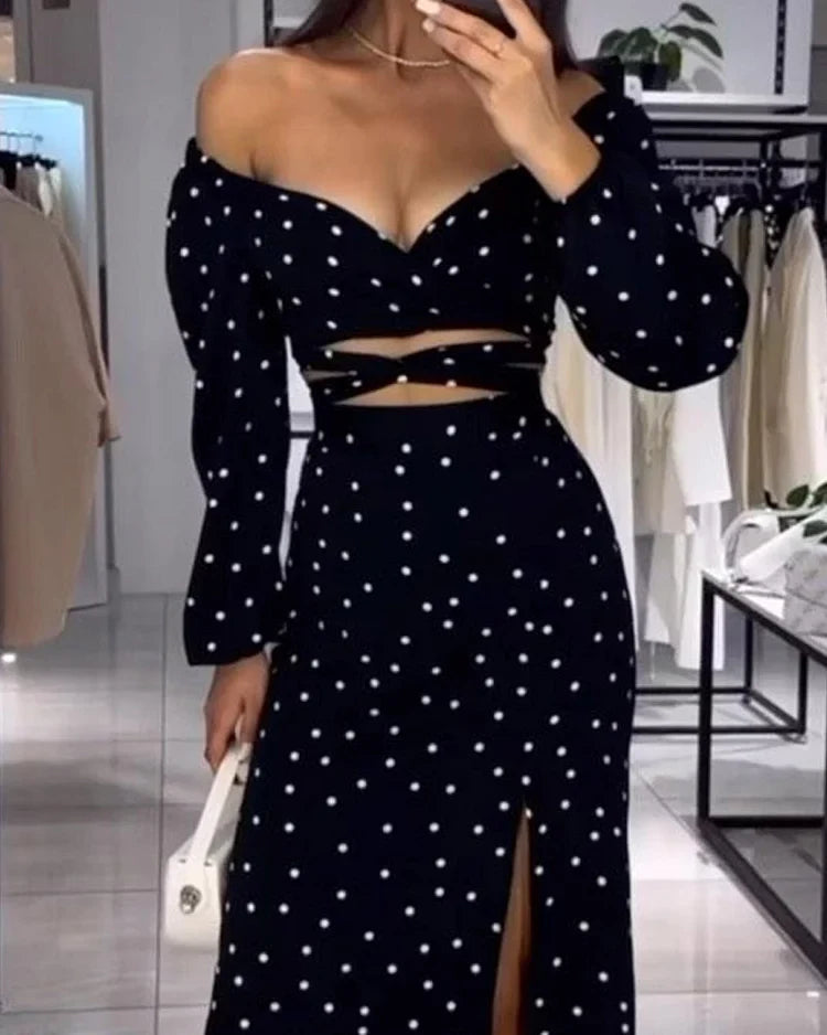 Livia Elegant Dots Split Dress