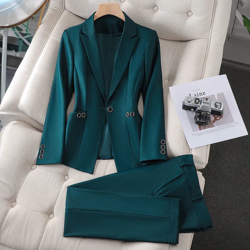 Marit™ - Elegant Blazer and Pants Set OLIVIA'S Emerald Green XS 