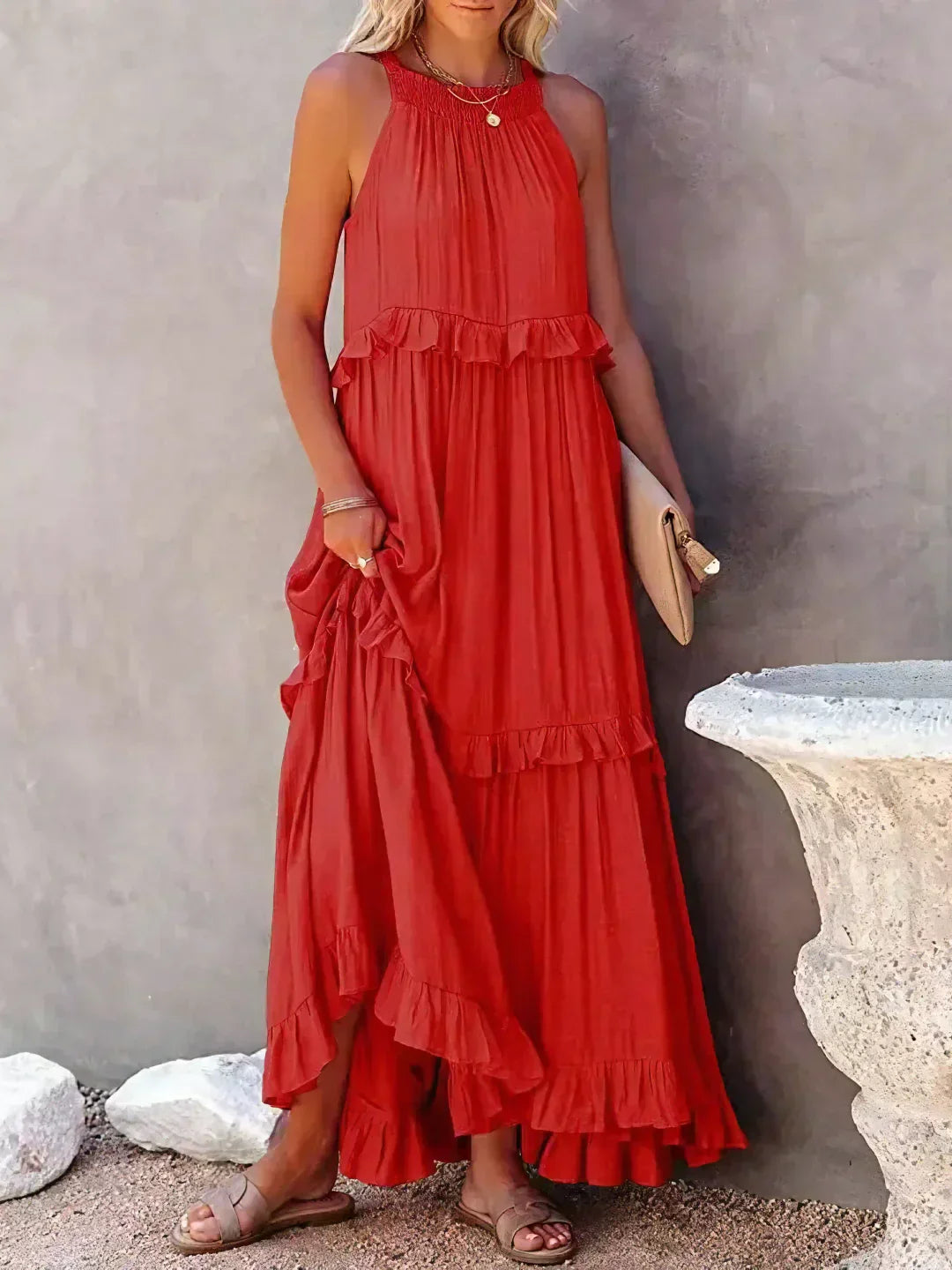 Emilia Halter Ruffle Maxi Dress