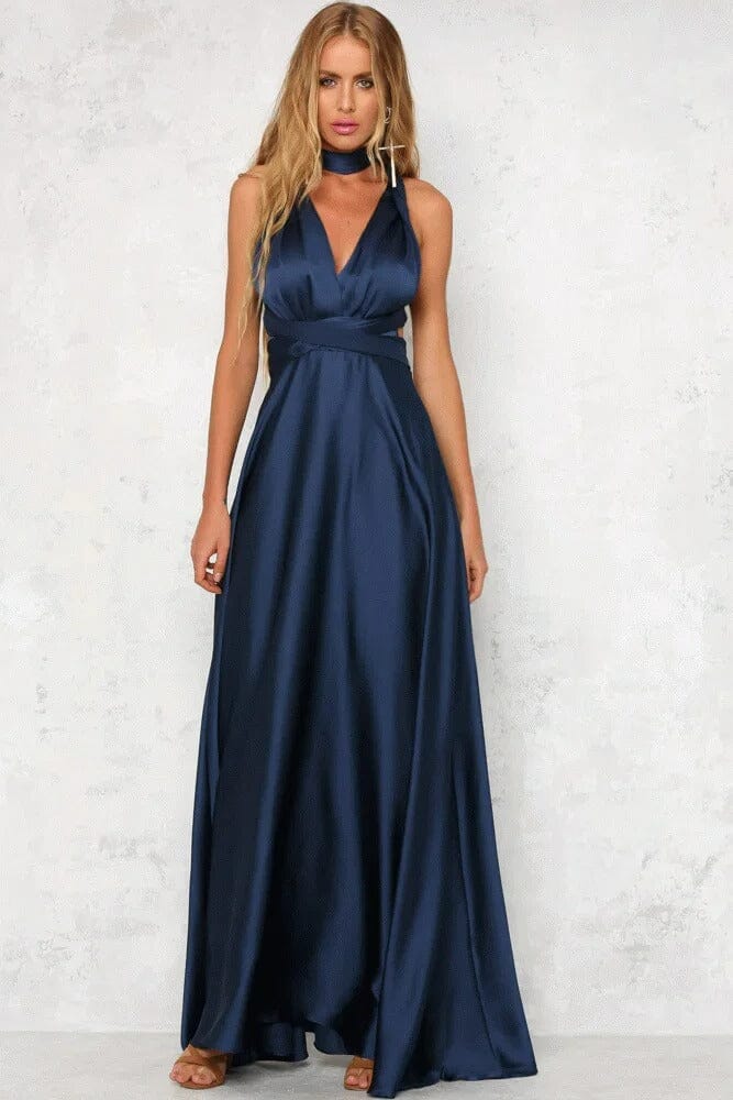 LARA™ | Elegante Satijnen Maxi Jurk JURKJESBOETIEK Blauw S 