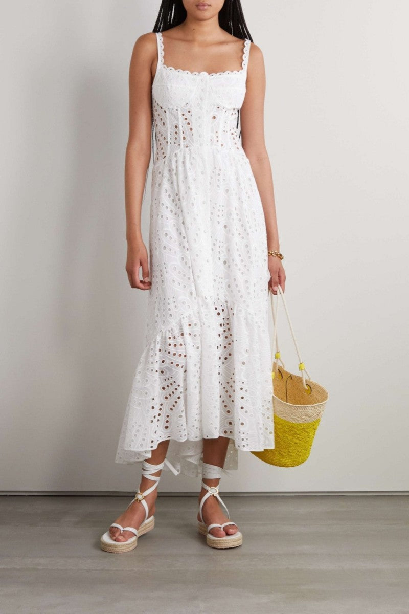 Diana Embroidered Lace Midi Bustier Dress